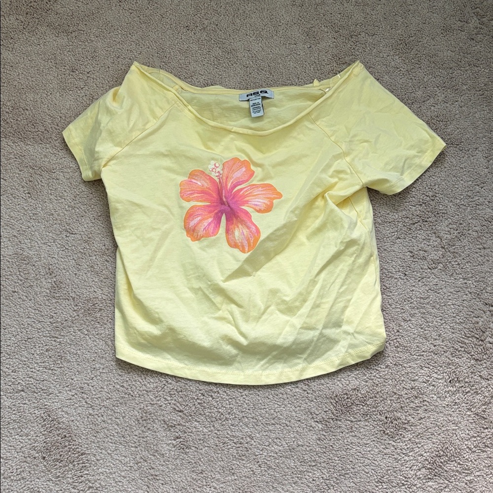 RSQ Yellow with Hibiscus Flower Off the Shoulder Top